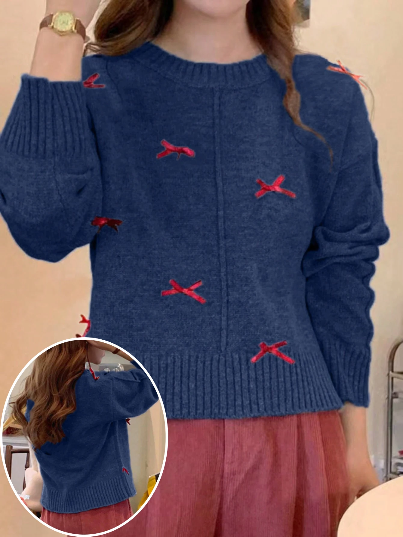 Plus Size Women Knit Sweater Crew Neck Red Bow Tie Detail Long Sleeve Casual Loose Fit Autumn Winter
Plus Size Women Knit Sweater Crew Neck Red Bow Tie Detail Long Sleeve Casual Loose Fit Autumn Winter