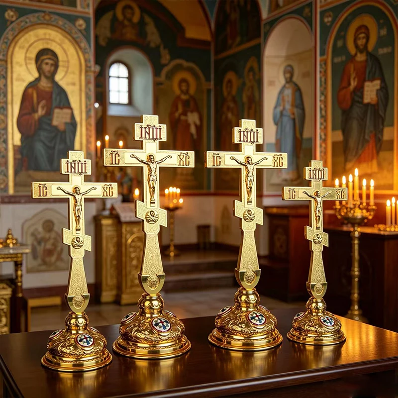 Gold Plated Orthodox Standing Cross with Enamel Lettering & Icon Base for Catholic Christian Church Altar Priest Liturgy Religio
Gold Plated Orthodox Standing Cross with Enamel Lettering & Icon Base for Catholic Christian Church Altar Priest Liturgy Religio