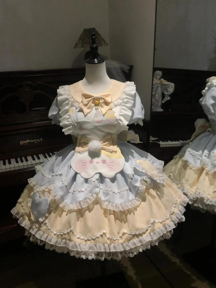Sweet Lovely Lace Lolita Dress Women Japanese Kawaii Kitten Apron Bow Pengpeng Dress Fashion Pretty Puff Sleeve Patchwork Dress
Sweet Lovely Lace Lolita Dress Women Japanese Kawaii Kitten Apron Bow Pengpeng Dress Fashion Pretty Puff Sleeve Patchwork Dress