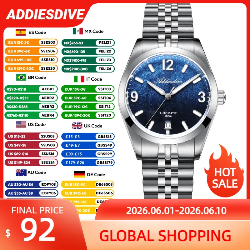 ADDIESDIVE 2026 New Watch 39mm Sapphire Automatic Mechanical Luminous Wristwatch AD2547 Japan 8215 Stainless Steel Luxury AD2547
ADDIESDIVE 2026 New Watch 39mm Sapphire Automatic Mechanical Luminous Wristwatch AD2547 Japan 8215 Stainless Steel Luxury AD2547