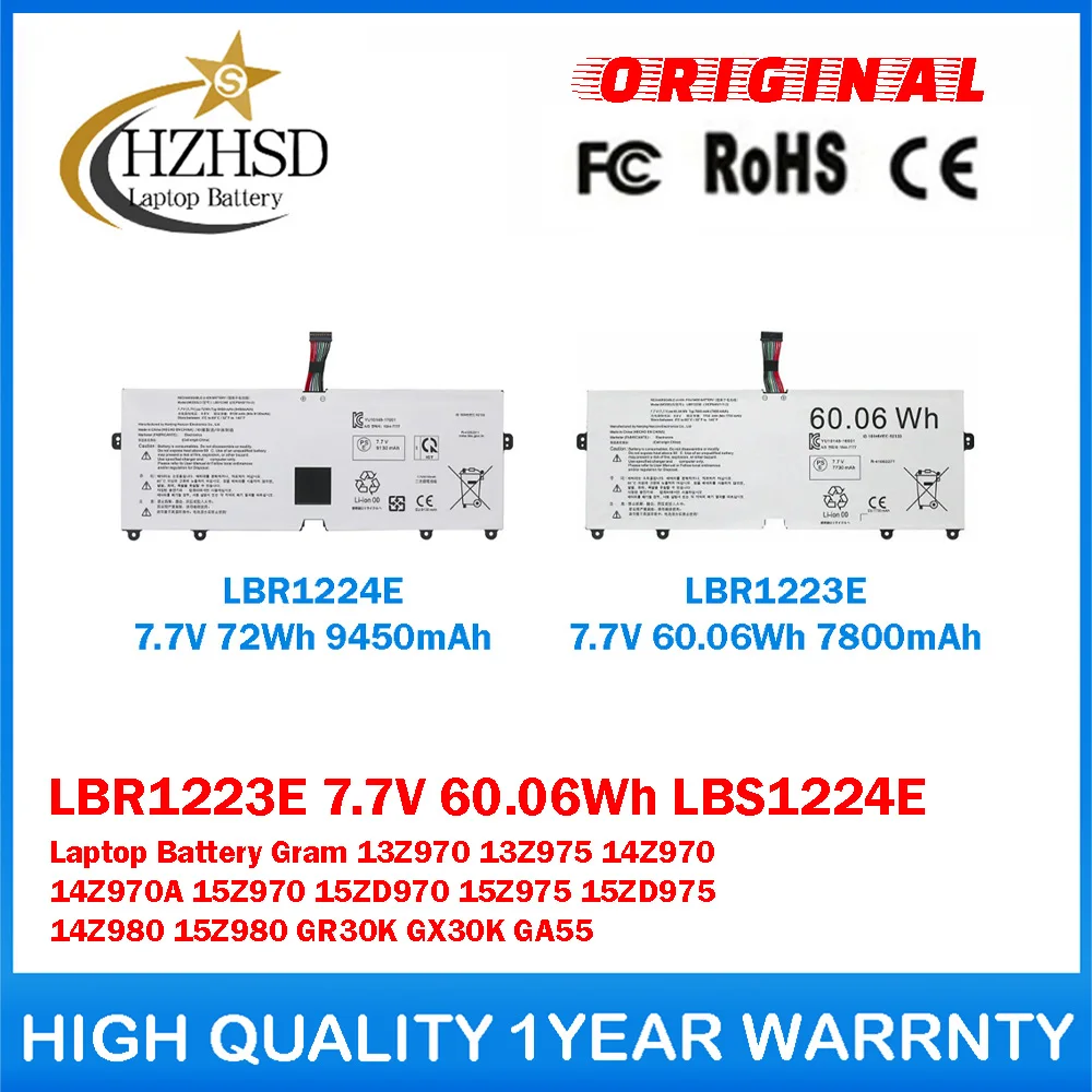 LBR1223E 7.7V 60.06Wh LBS1224E Genuine Original Laptop Battery For LG Gram 13Z970 13Z975 14Z970 14Z970A 15Z970 15ZD970 15ZD975
LBR1223E 7.7V 60.06Wh LBS1224E Genuine Original Laptop Battery For LG Gram 13Z970 13Z975 14Z970 14Z970A 15Z970 15ZD970 15ZD975