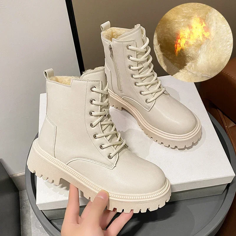 Winter Thicken Plush Ankle Boots Women 2023 New Warm Pu Leather Snow Boots Woman Black Winter Lace-Up Flat Heels Cotton Shoes
Winter Thicken Plush Ankle Boots Women 2023 New Warm Pu Leather Snow Boots Woman Black Winter Lace-Up Flat Heels Cotton Shoes