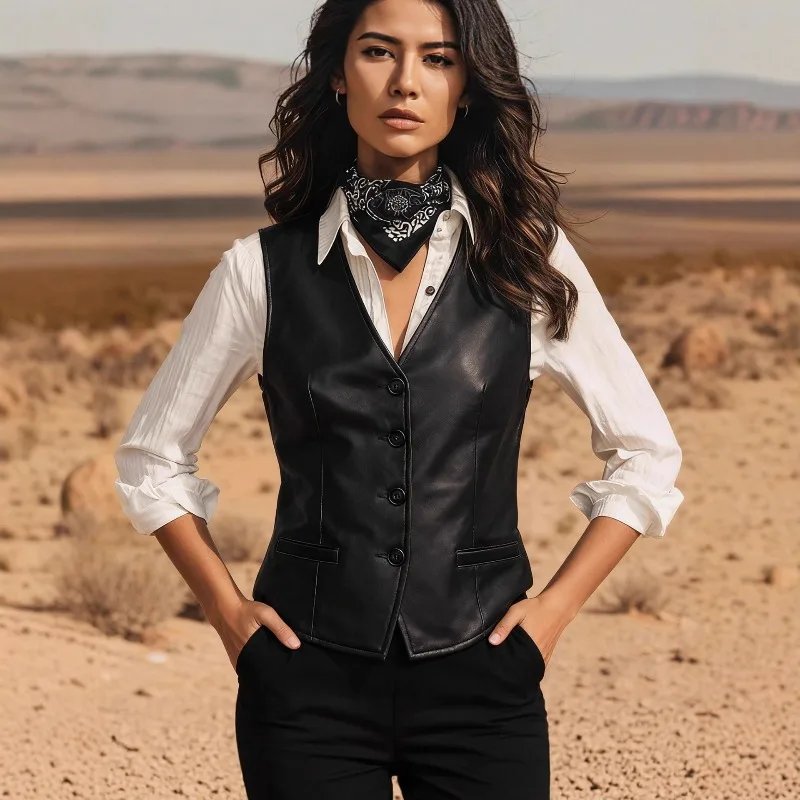 Элегантный кожаный жилет с V-образным вырезом для женщин, безрукавка из искусственной кожи, стандартный крой, черный, винтажный, женская куртка в стиле мото-байкер, верхняя одежда
Элегантный кожаный жилет с V-образным вырезом для женщин, безрукавка из искусственной кожи, стандартный крой, черный, винтажный, женская куртка в стиле мото-байкер, верхняя одежда