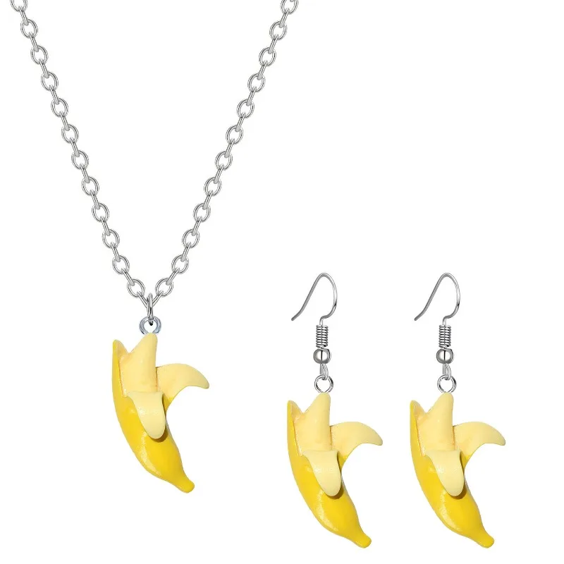 Stainless steel chain ear hook simple three-dimensional fruit banana earrings necklace set resin banana earring pendant
Stainless steel chain ear hook simple three-dimensional fruit banana earrings necklace set resin banana earring pendant