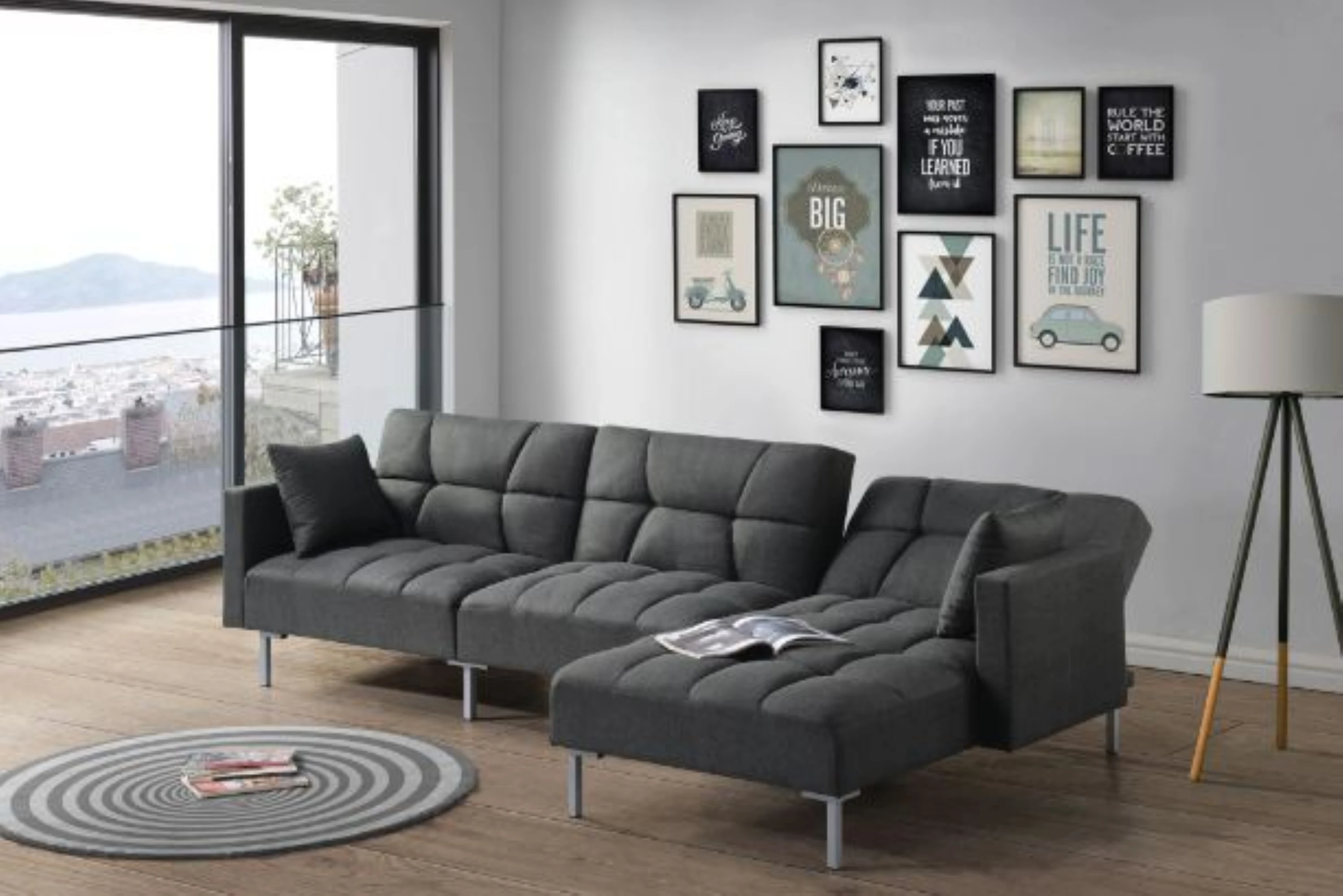 VSOGA ACME Duzzy Reversible Adjustable Sectional Sofa W/2 Pillows, Dark Gray Fabric 107*57cm
VSOGA ACME Duzzy Reversible Adjustable Sectional Sofa W/2 Pillows, Dark Gray Fabric 107*57cm