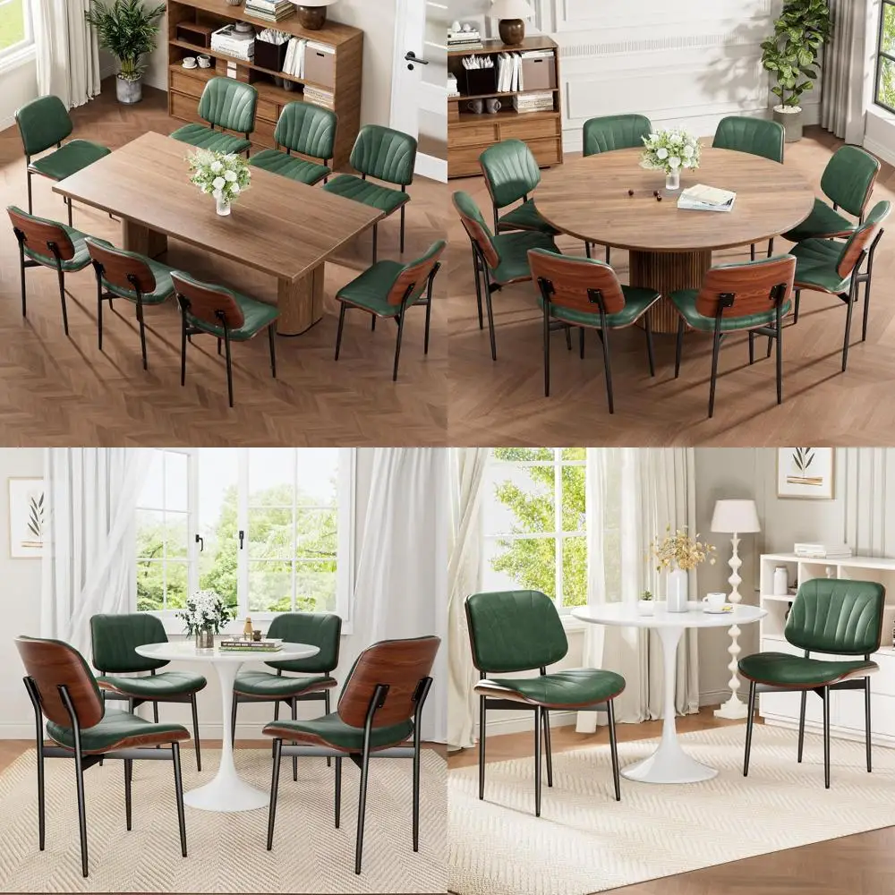 Современный комплект обеденных стульев из 4 предметов: стулья из искусственной кожи с мягкой спинкой из орехового дерева и металлическими ножками для кухни или столовой, зеленый она
Современный комплект обеденных стульев из 4 предметов: стулья из искусственной кожи с мягкой спинкой из орехового дерева и металлическими ножками для кухни или столовой, зеленый она