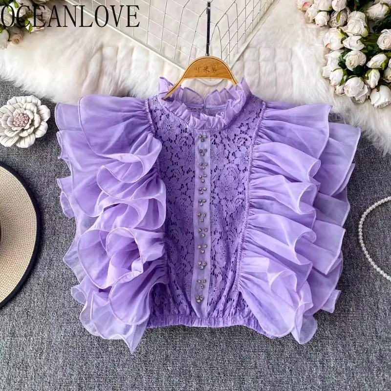 OCEANLOVE Lace Blouses Ruffles Spring Summer Vintage Solid Stand Collar Women Shirts Korean Fashion Elegant Blusas Mujer
OCEANLOVE Lace Blouses Ruffles Spring Summer Vintage Solid Stand Collar Women Shirts Korean Fashion Elegant Blusas Mujer