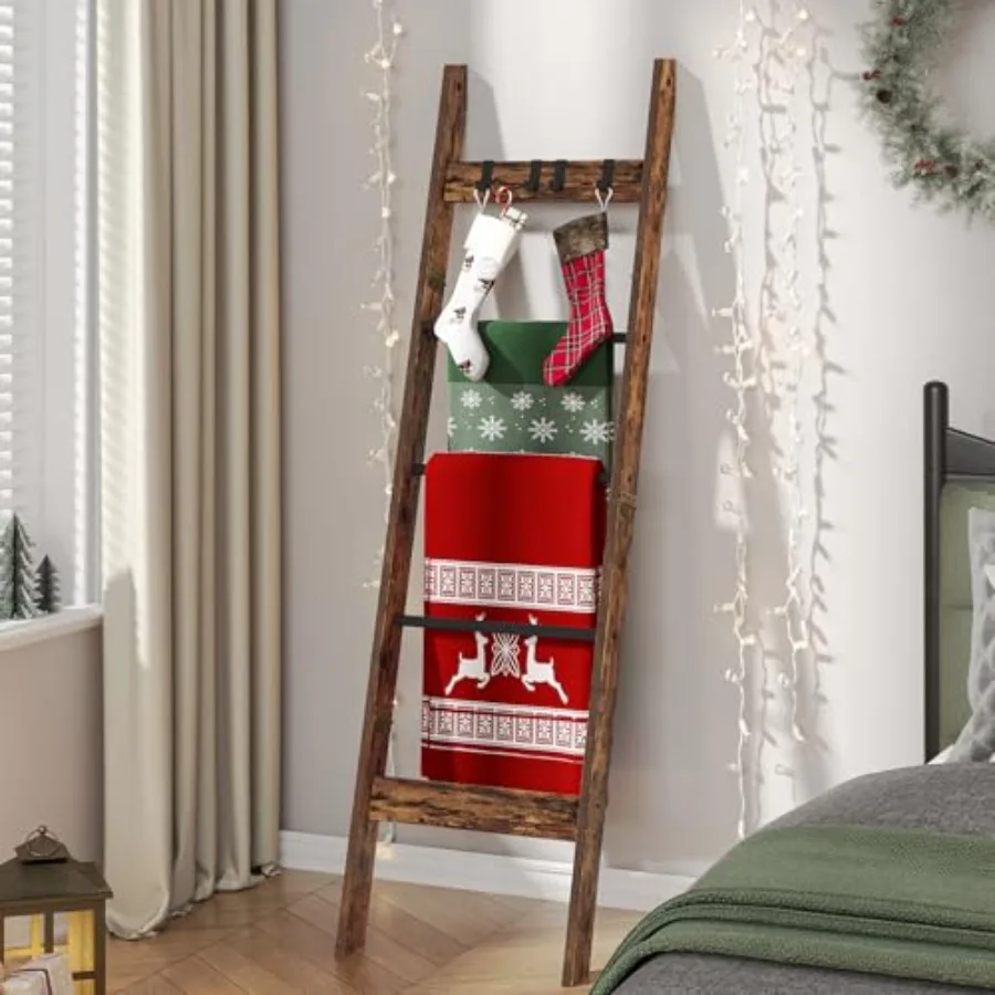Blanket Ladder for Living Room, Decorative Quilt Rack with 4 Removable Hooks, 5-Tier Farmhouse Ladder Holder Shelf Organizer fo
Blanket Ladder for Living Room, Decorative Quilt Rack with 4 Removable Hooks, 5-Tier Farmhouse Ladder Holder Shelf Organizer fo