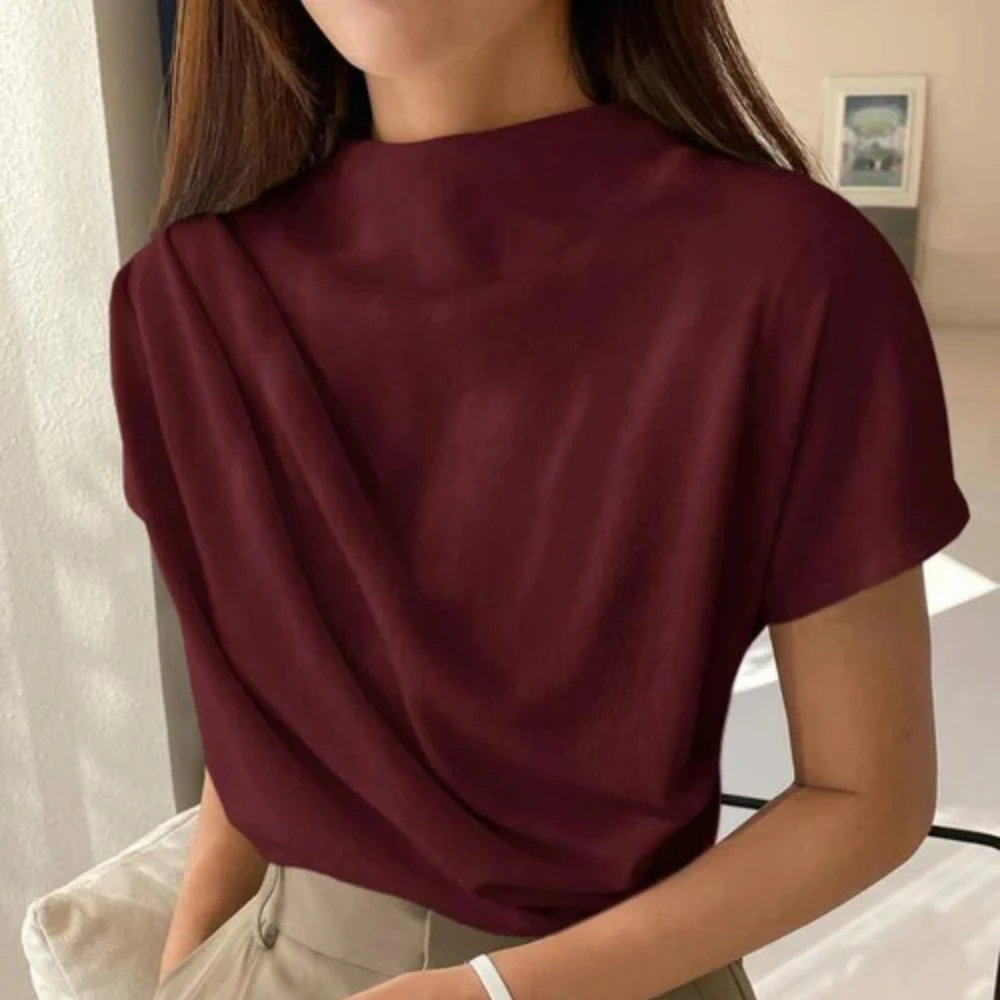Европейская и американская модная летняя футболка с круглым вырезом и драпировкой, новая элегантная простая универсальная женская одежда, футболка с коротким рукавом 2025
Европейская и американская модная летняя футболка с круглым вырезом и драпировкой, новая элегантная простая универсальная женская одежда, футболка с коротким рукавом 2025