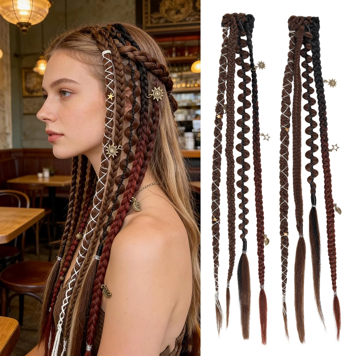 2Pcs Clip in Braid Hair Extensions for Women 20inch Handmade Synthetic Boho Clip in Braid Hairpieces with Beads & Charms
2Pcs Clip in Braid Hair Extensions for Women 20inch Handmade Synthetic Boho Clip in Braid Hairpieces with Beads & Charms