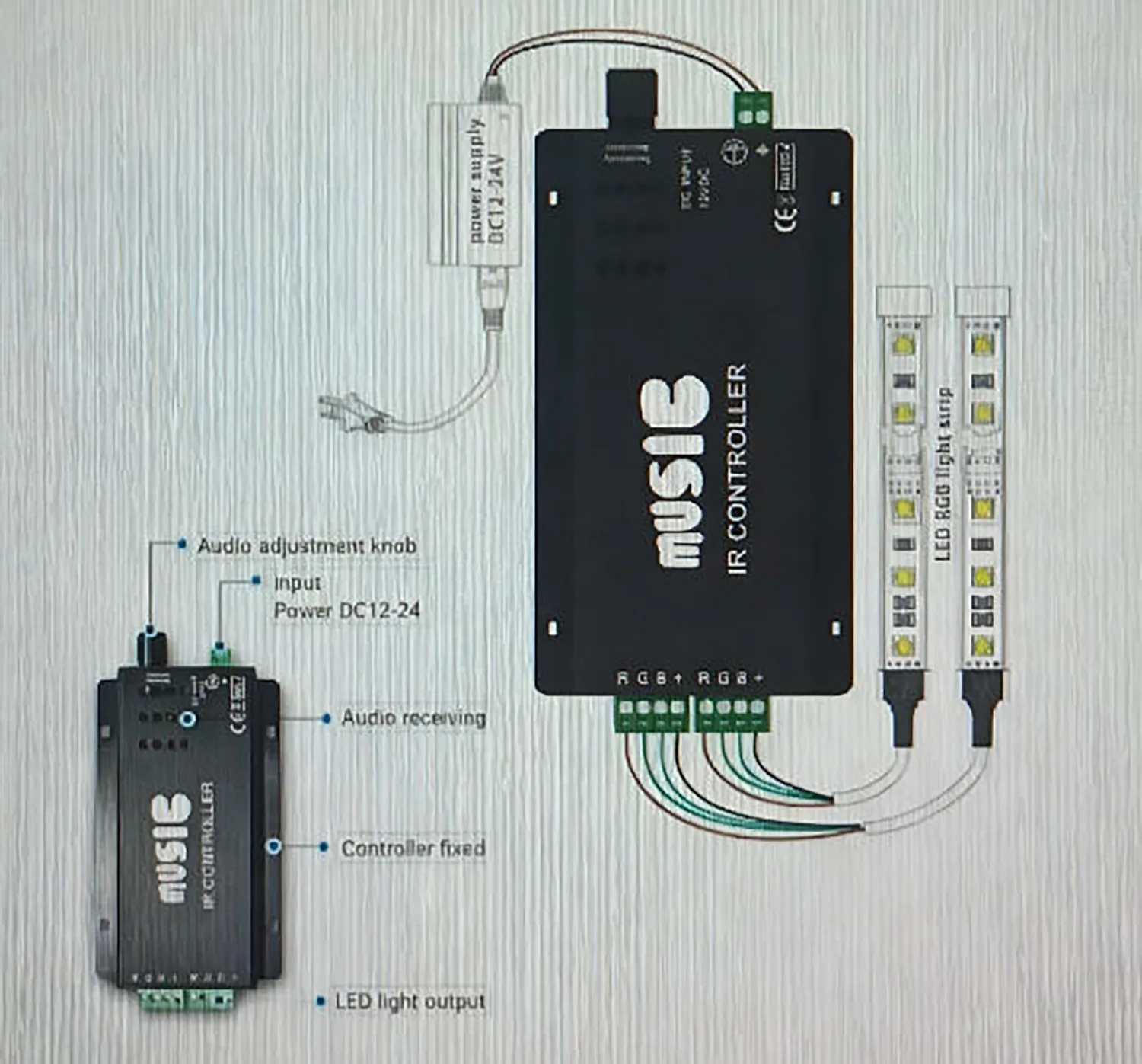 12V - 24V 12A Sound Activated Music Controller Black Color with 24key IR Remote Control 144W 2 Ports Output for RGB LED Strip
12V - 24V 12A Sound Activated Music Controller Black Color with 24key IR Remote Control 144W 2 Ports Output for RGB LED Strip