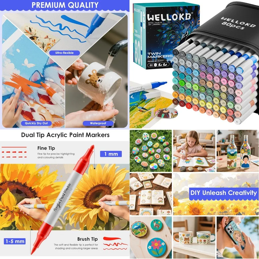 80 Colors Dual Tip Acrylic Paint Markers with Brush Tip for Wood Glass Rocks Paper Coloring Books Ceramic and DIY Crafts Perman
80 Colors Dual Tip Acrylic Paint Markers with Brush Tip for Wood Glass Rocks Paper Coloring Books Ceramic and DIY Crafts Perman