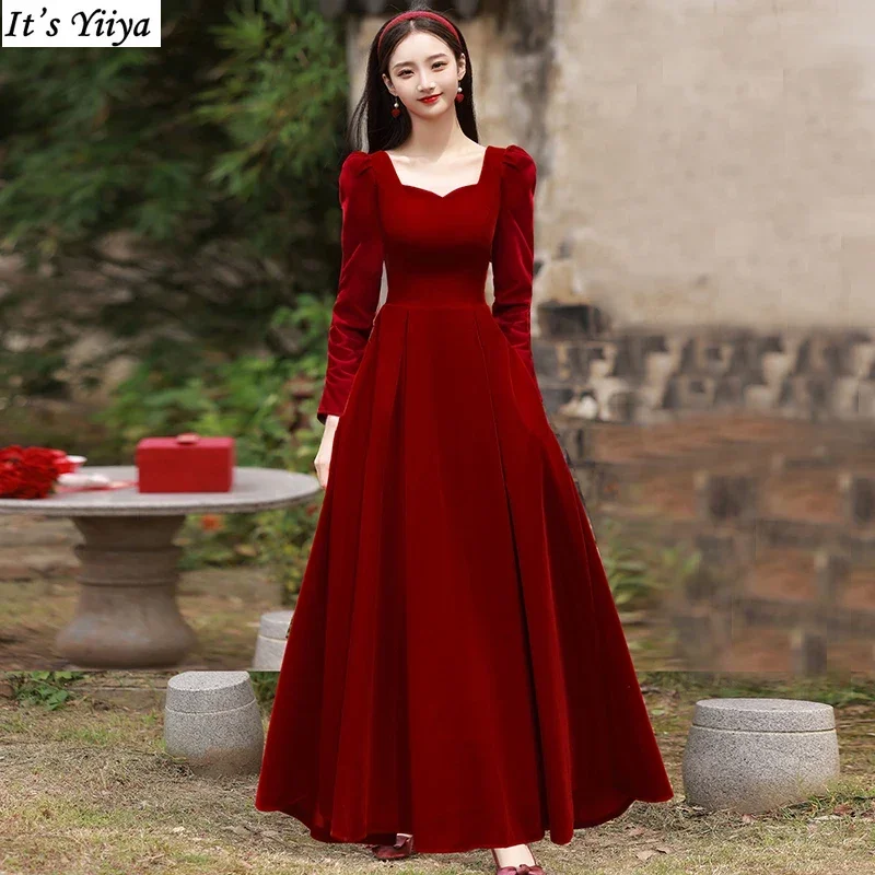 It's Yiiya Customized Evening Dress Wine Red Flannel Full Sleeves Square Collar Floor-Length A-Line Woman Formal Party Gowns
It's Yiiya Customized Evening Dress Wine Red Flannel Full Sleeves Square Collar Floor-Length A-Line Woman Formal Party Gowns