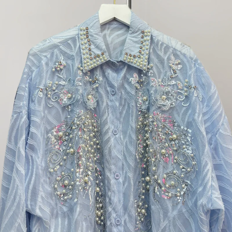 Новая корейская версия во французском стиле, универсальная женская рубашка с длинным рукавом с уникальным дизайном, средней длины, с тяжелыми пайетками
Новая корейская версия во французском стиле, универсальная женская рубашка с длинным рукавом с уникальным дизайном, средней длины, с тяжелыми пайетками