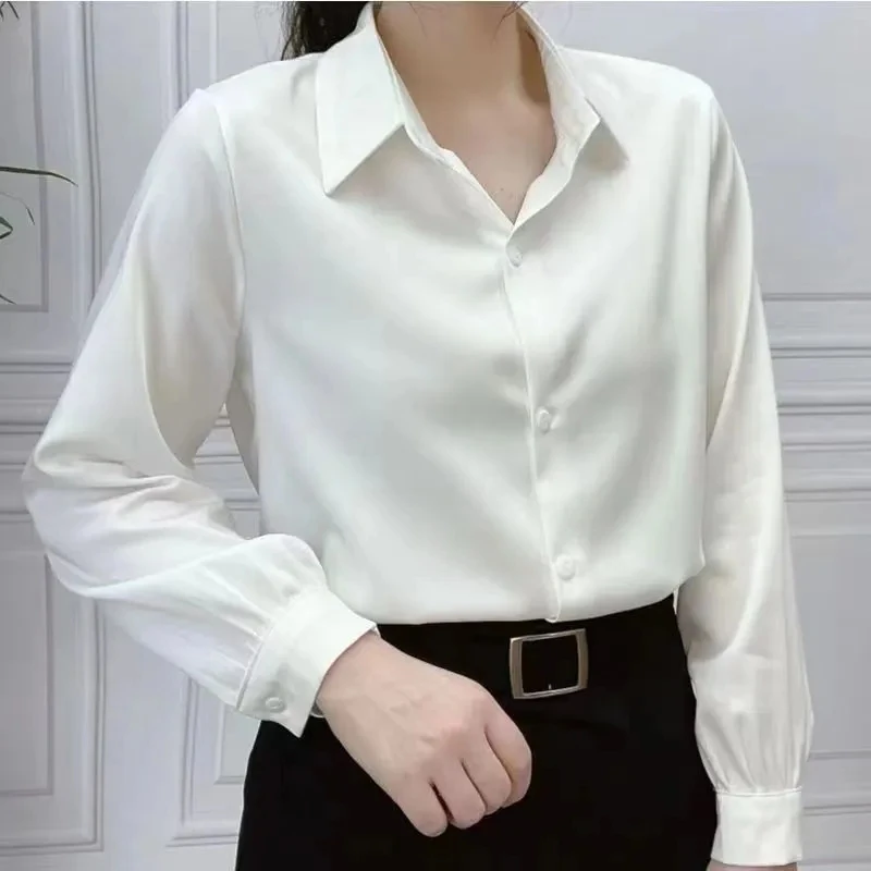 Шелковая атласная женская блузка с длинным рукавом, модная, однотонная, свободного кроя, премиум-класса, для осени 2023 года
Шелковая атласная женская блузка с длинным рукавом, модная, однотонная, свободного кроя, премиум-класса, для осени 2023 года