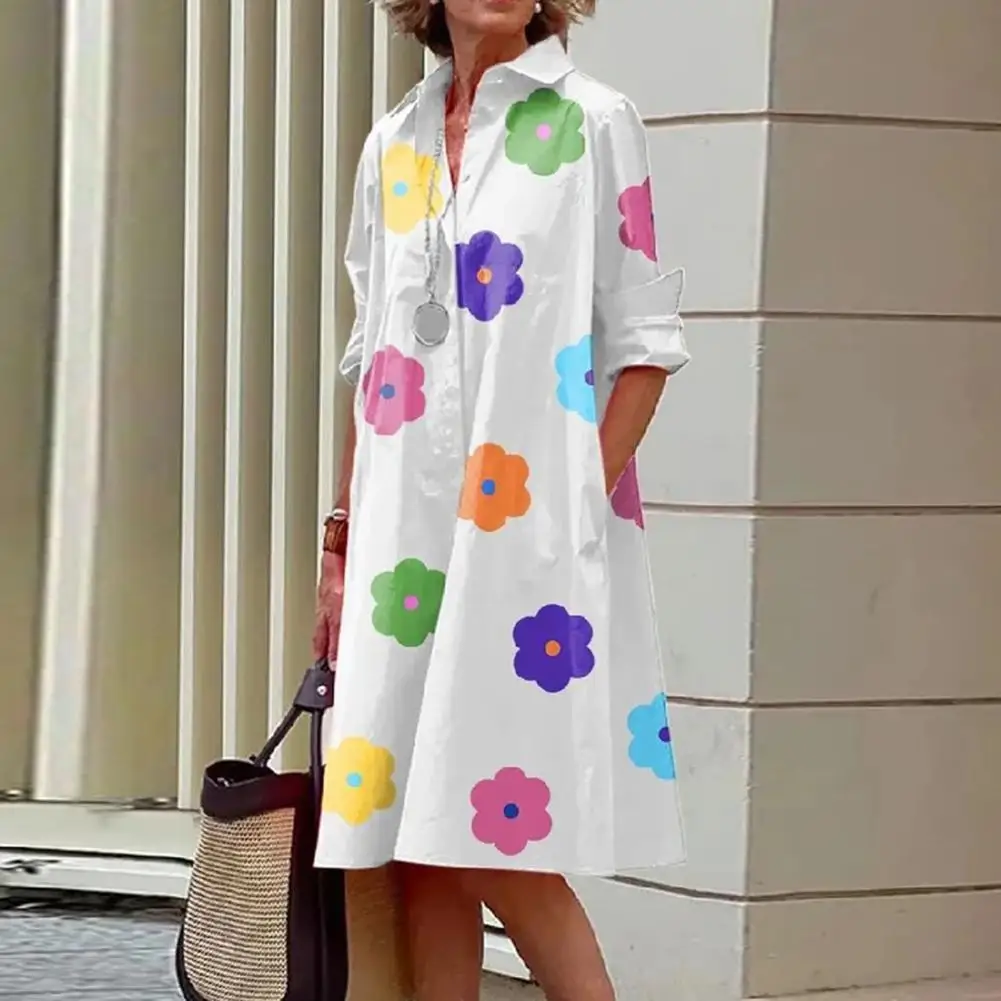 Women Printed Dress Floral Print Knee Length Midi Dress with Lapel Loose Fit Pockets for Fall Spring Fashion Shirt Collar Dress
Women Printed Dress Floral Print Knee Length Midi Dress with Lapel Loose Fit Pockets for Fall Spring Fashion Shirt Collar Dress