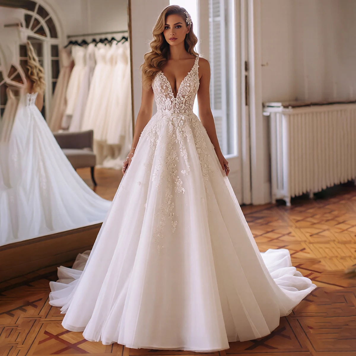 Elegant Tulle V Neck Lace Ball Gown Wedding Dresses For Bride Vestidos Novia Long Puffy Appliques Bridal Party Gown With Train
Elegant Tulle V Neck Lace Ball Gown Wedding Dresses For Bride Vestidos Novia Long Puffy Appliques Bridal Party Gown With Train