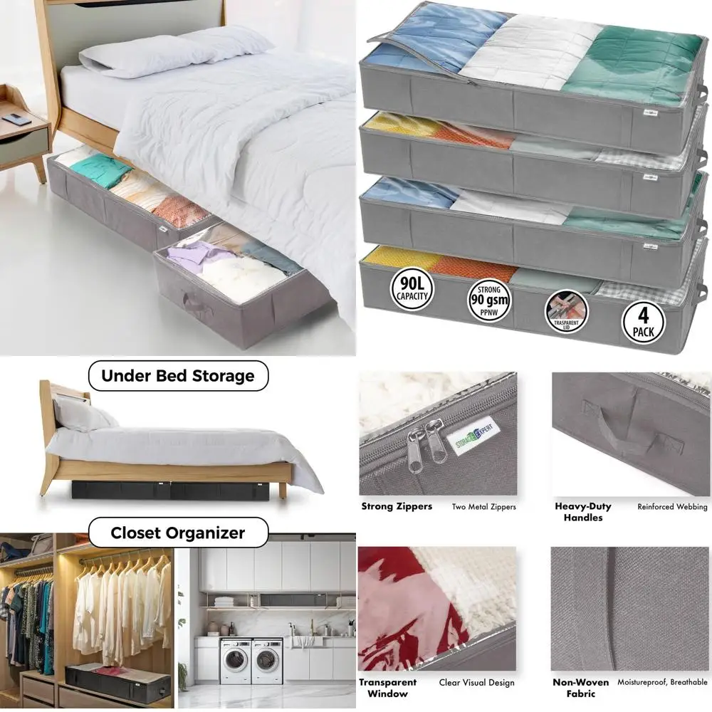 Maximize Closet Space with Grey 4-Pack Under Bed Storage Boxes for Clothes, Toys, and More
Maximize Closet Space with Grey 4-Pack Under Bed Storage Boxes for Clothes, Toys, and More