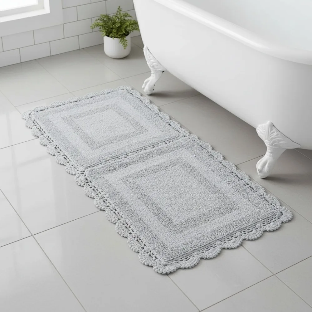 Reversible Crochet Bath Mat Set 2-Piece Soft Plush Absorbent Cotton Bathroom Rug Light Grey
Reversible Crochet Bath Mat Set 2-Piece Soft Plush Absorbent Cotton Bathroom Rug Light Grey