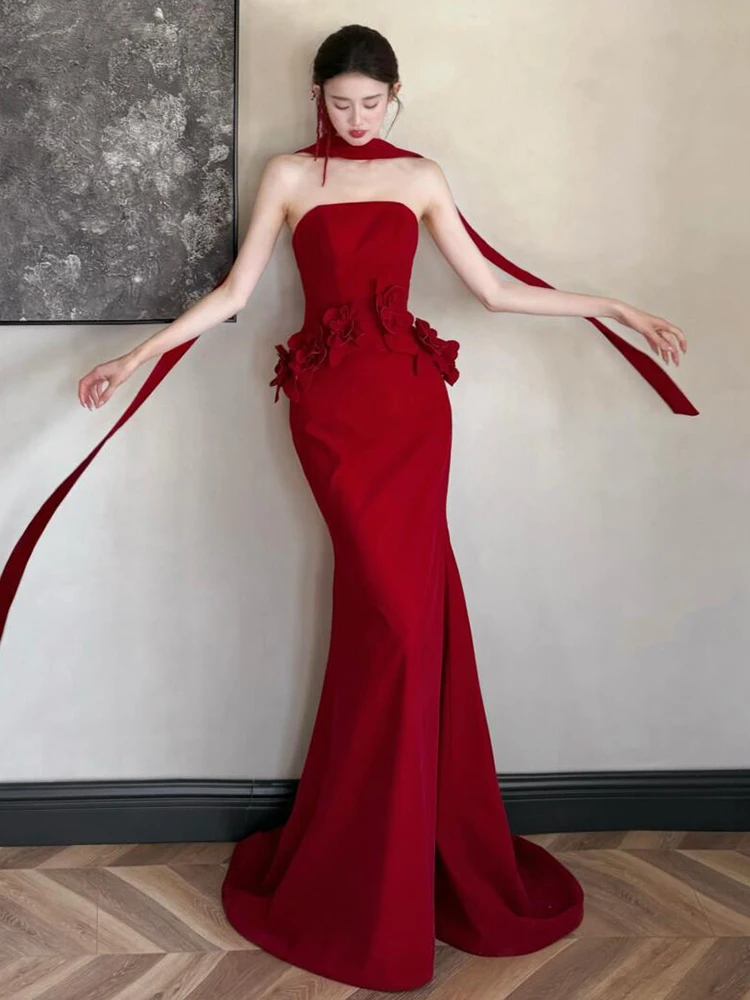 Bride's Red Evening Gown with Strapl Fi Tail Design Korean Sle Wedding Dr with Zipper for Engagement Par Celebration
Bride's Red Evening Gown with Strapl Fi Tail Design Korean Sle Wedding Dr with Zipper for Engagement Par Celebration