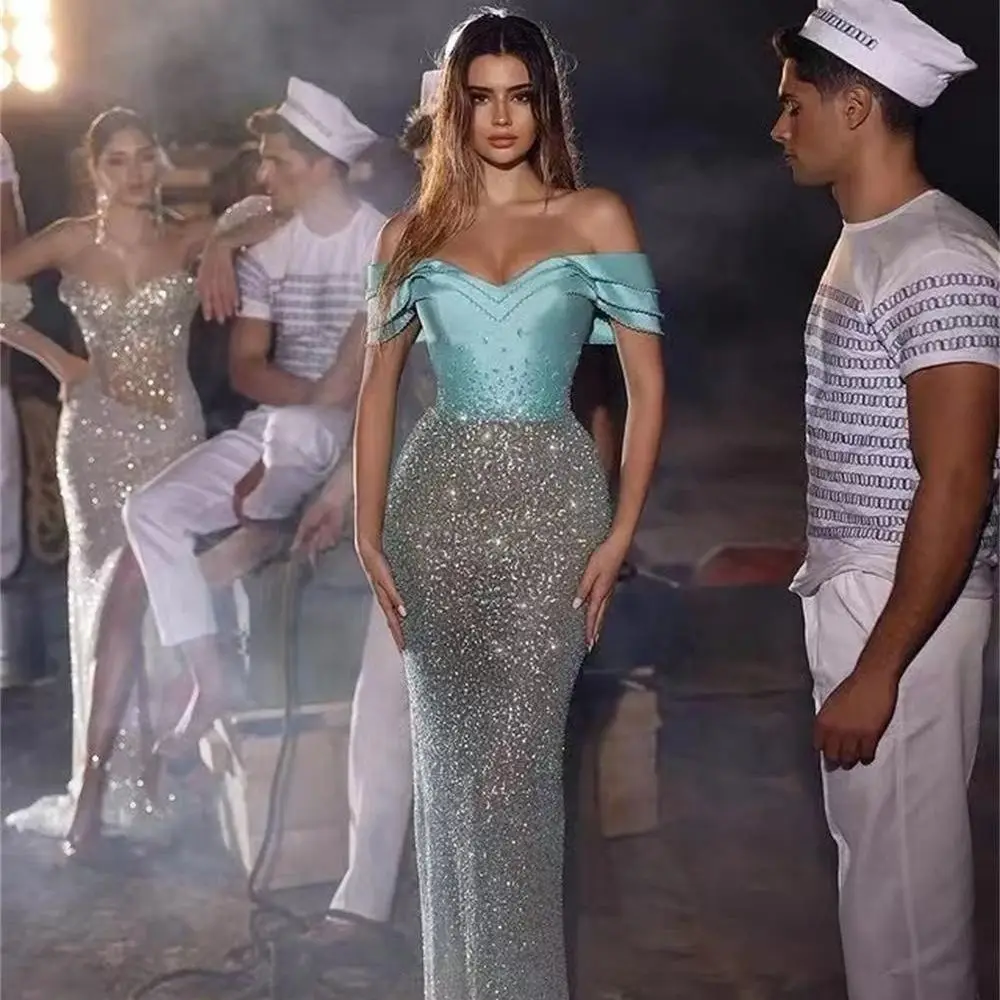 Glitter Sequins Evening Dresses Card Shoulder Sleeve with Neckline Beaded Corset Arabian Women's Ball Gowns Formal Occasion
Glitter Sequins Evening Dresses Card Shoulder Sleeve with Neckline Beaded Corset Arabian Women's Ball Gowns Formal Occasion