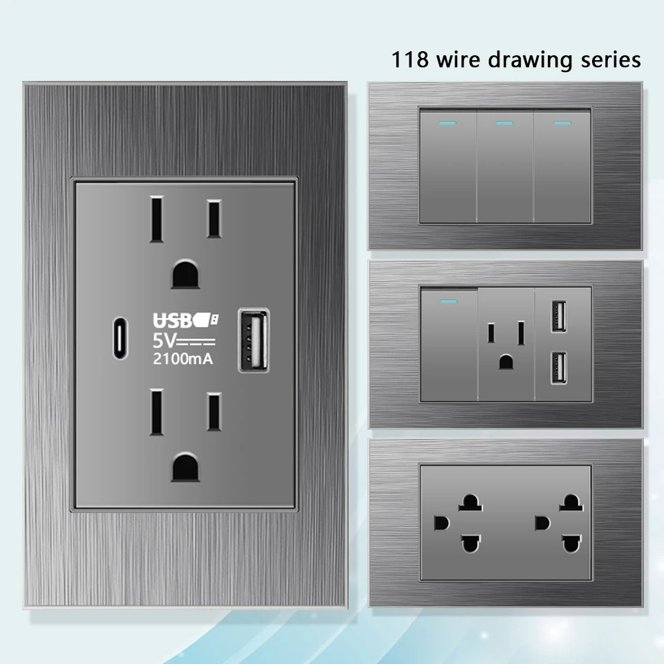 American Wall Electrical Light Switch PC Panel,Mexico Thai Grey Double USB Quick Charge Type C Socket,US Household Power Outlet
American Wall Electrical Light Switch PC Panel,Mexico Thai Grey Double USB Quick Charge Type C Socket,US Household Power Outlet