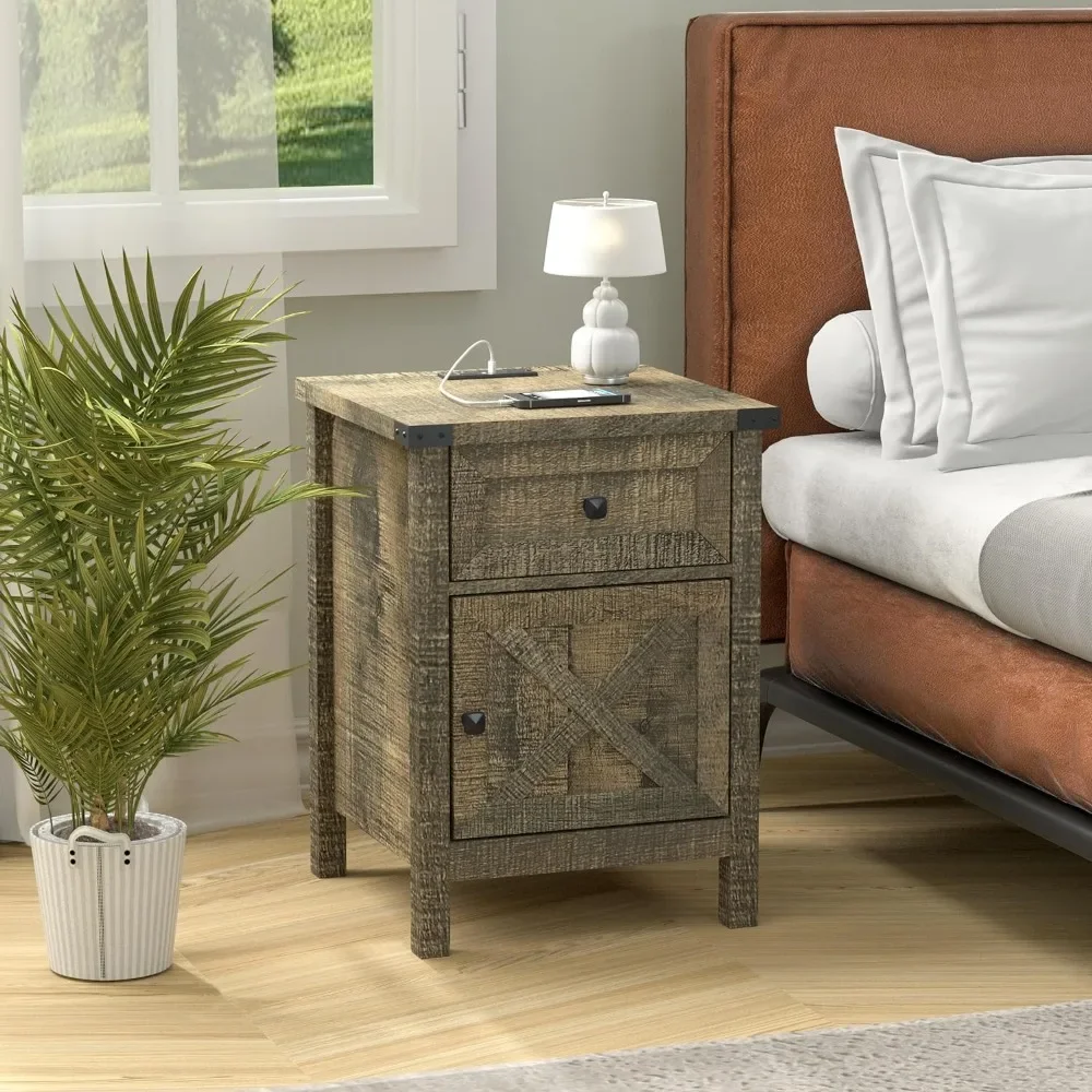 Farmhouse Nightstand with Charging Station, LED End with Storage Cabinet and Drawer, Rustic Warm Brown Industrial Bedside Table
Farmhouse Nightstand with Charging Station, LED End with Storage Cabinet and Drawer, Rustic Warm Brown Industrial Bedside Table