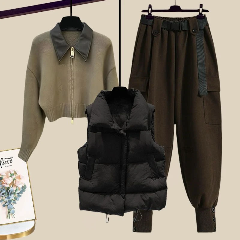Women Atutumn Winter Zipper Sweater Cardigan Cotton Vest Coats Cargo Pants Set Lady Casual Knit Tops Tank Jackets Trousers Suits
Women Atutumn Winter Zipper Sweater Cardigan Cotton Vest Coats Cargo Pants Set Lady Casual Knit Tops Tank Jackets Trousers Suits