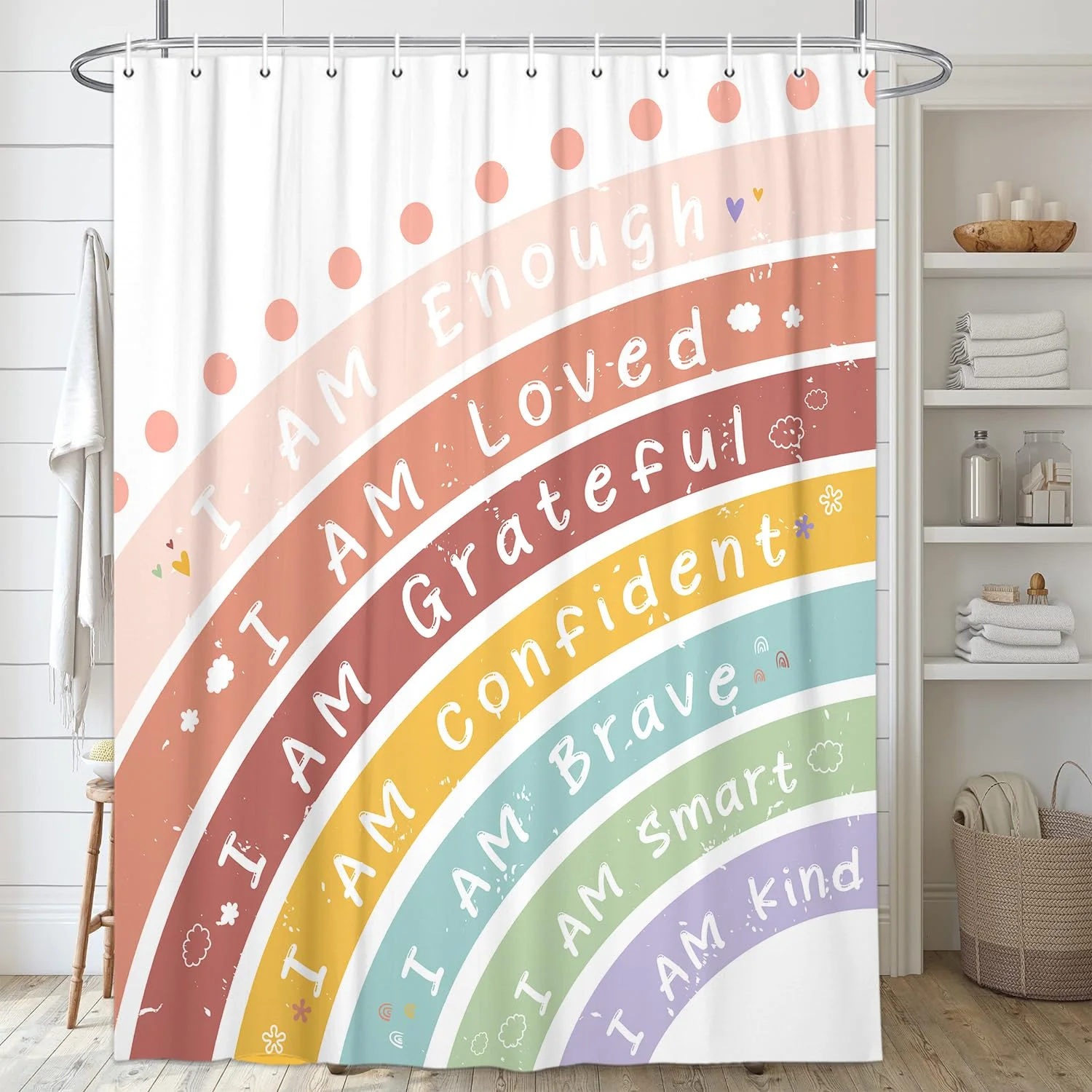 VIKAMA Rainbow Positive Affirmation Shower Curtain Macaron Gradient Print Waterproof Cozy Bathroom Partition Curtain Decoration
VIKAMA Rainbow Positive Affirmation Shower Curtain Macaron Gradient Print Waterproof Cozy Bathroom Partition Curtain Decoration