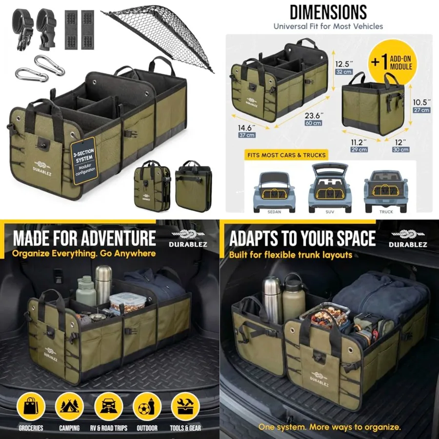 Heavy Duty 3-Section Trunk Organizer Extra Large Collapsible Foldable Cargo Box, Modular Car Storage System for SUV, Truck, Van
Heavy Duty 3-Section Trunk Organizer Extra Large Collapsible Foldable Cargo Box, Modular Car Storage System for SUV, Truck, Van
