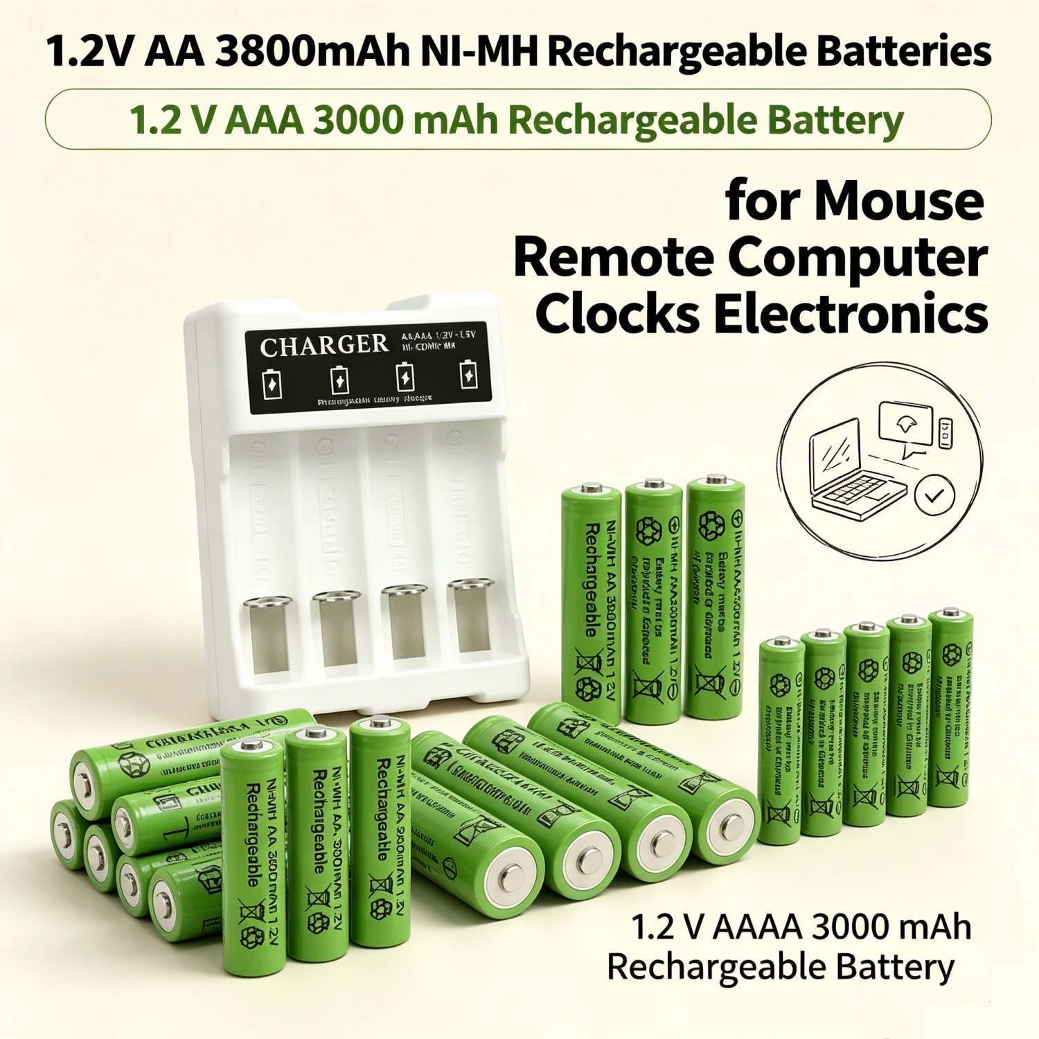 1.2V AA 3800mAh NI-MH Rechargeable Batteries 1.2 V AAA 3000 mAh Rechageable Battery for Mouse Remote Computer Clocks Electronics
1.2V AA 3800mAh NI-MH Rechargeable Batteries 1.2 V AAA 3000 mAh Rechageable Battery for Mouse Remote Computer Clocks Electronics