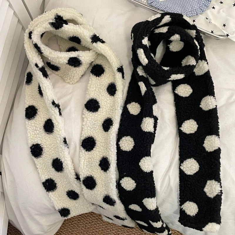 Зимний ретро шарф из овечьей шерсти в горошек Jk подростковый милый милый Y2K теплый плюшевый шарф для свиданий, покупок, домашний шарф, аксессуары 
Зимний ретро шарф из овечьей шерсти в горошек Jk подростковый милый милый Y2K теплый плюшевый шарф для свиданий, покупок, домашний шарф, аксессуары