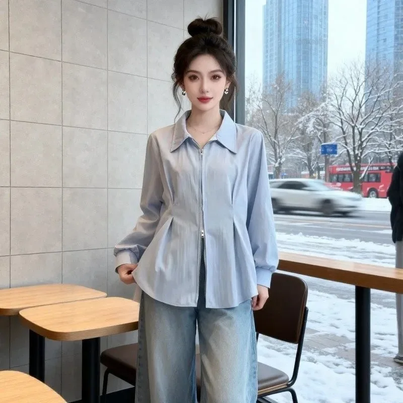 Women Zipper Lapel Collar Long Sleeve Pleated Waist Loose Casual Daily Layering Shirt Jacket
Women Zipper Lapel Collar Long Sleeve Pleated Waist Loose Casual Daily Layering Shirt Jacket