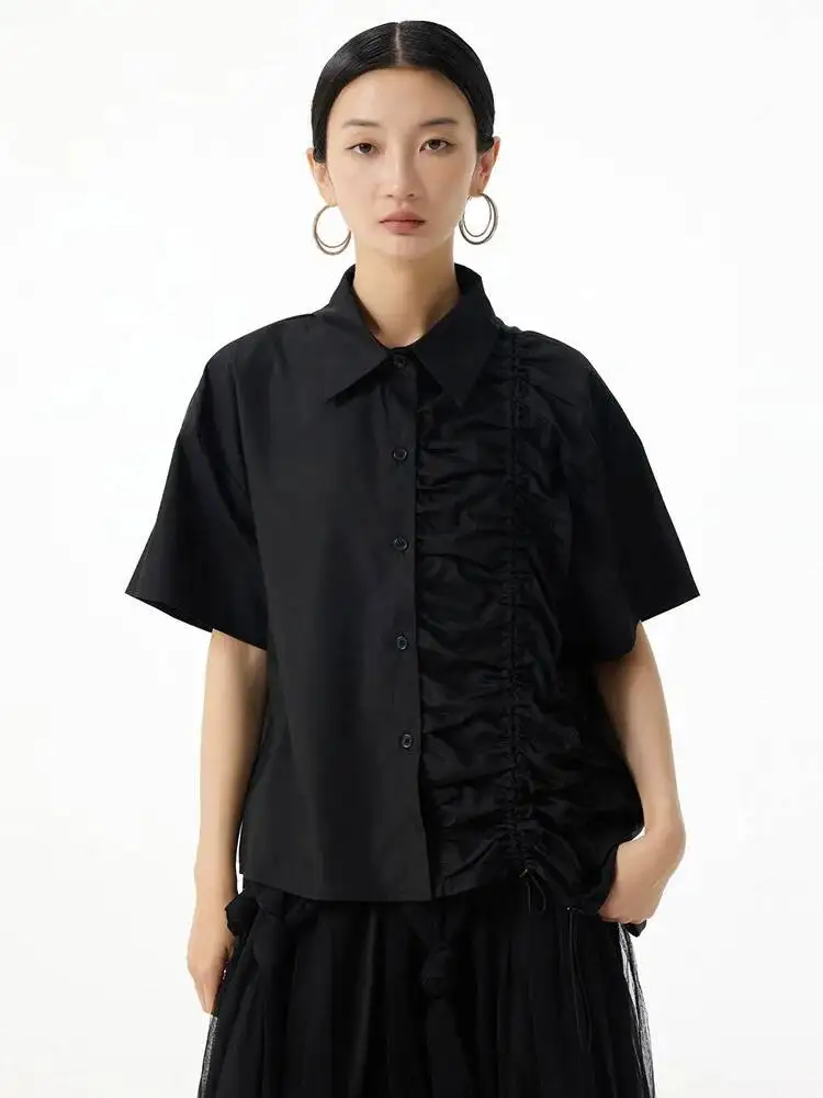 Women Black Pleated Spliced Big Size Elegant Blouse New Lapel Short Sleeve Shirt Fashion Tide Spring Summer
Women Black Pleated Spliced Big Size Elegant Blouse New Lapel Short Sleeve Shirt Fashion Tide Spring Summer