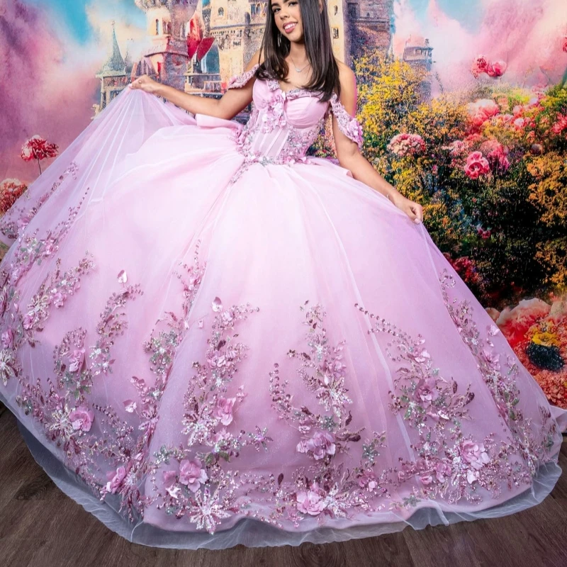 Pink Shiny Ball Gown Quinceanera Dresses Off The Shoulder Applique Flower Beads Party Birthday Sweet 16 Dress Vestidos 15 De
Pink Shiny Ball Gown Quinceanera Dresses Off The Shoulder Applique Flower Beads Party Birthday Sweet 16 Dress Vestidos 15 De
