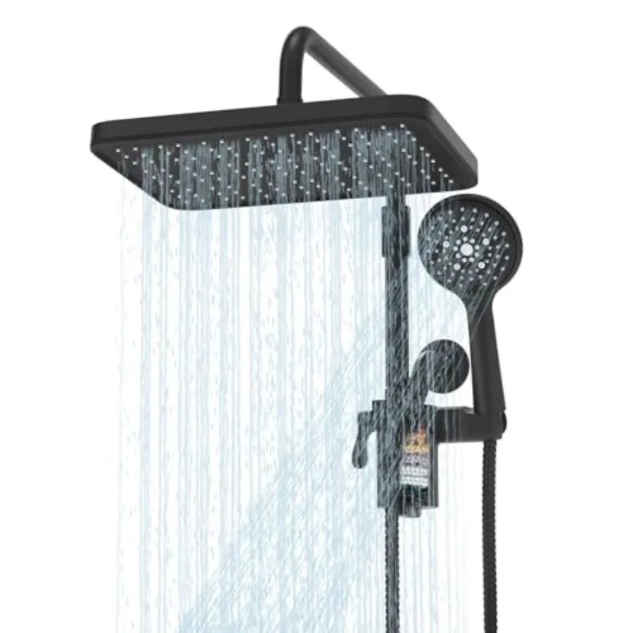 Bathroom filtered shower head with handheld spray combo, 12-inch high-pressure rainfall shower head in black with adjustable sl
Bathroom filtered shower head with handheld spray combo, 12-inch high-pressure rainfall shower head in black with adjustable sl