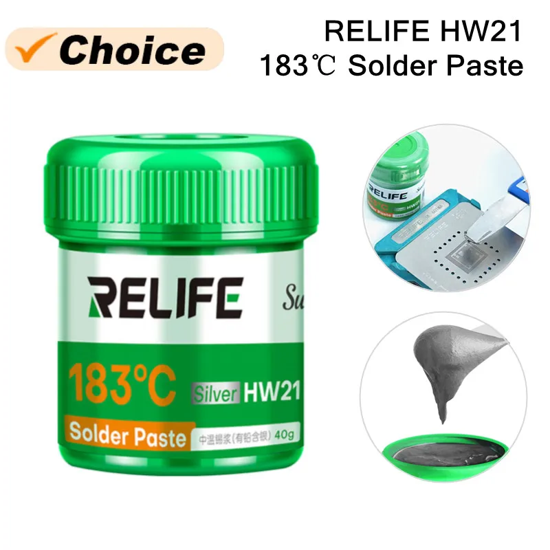 RELIFE HW21 40g 183℃ Leaded Silver-containing Medium Temperature Solder Paste for Mobile Phone PCB Welding Repair Paste Tools
RELIFE HW21 40g 183℃ Leaded Silver-containing Medium Temperature Solder Paste for Mobile Phone PCB Welding Repair Paste Tools