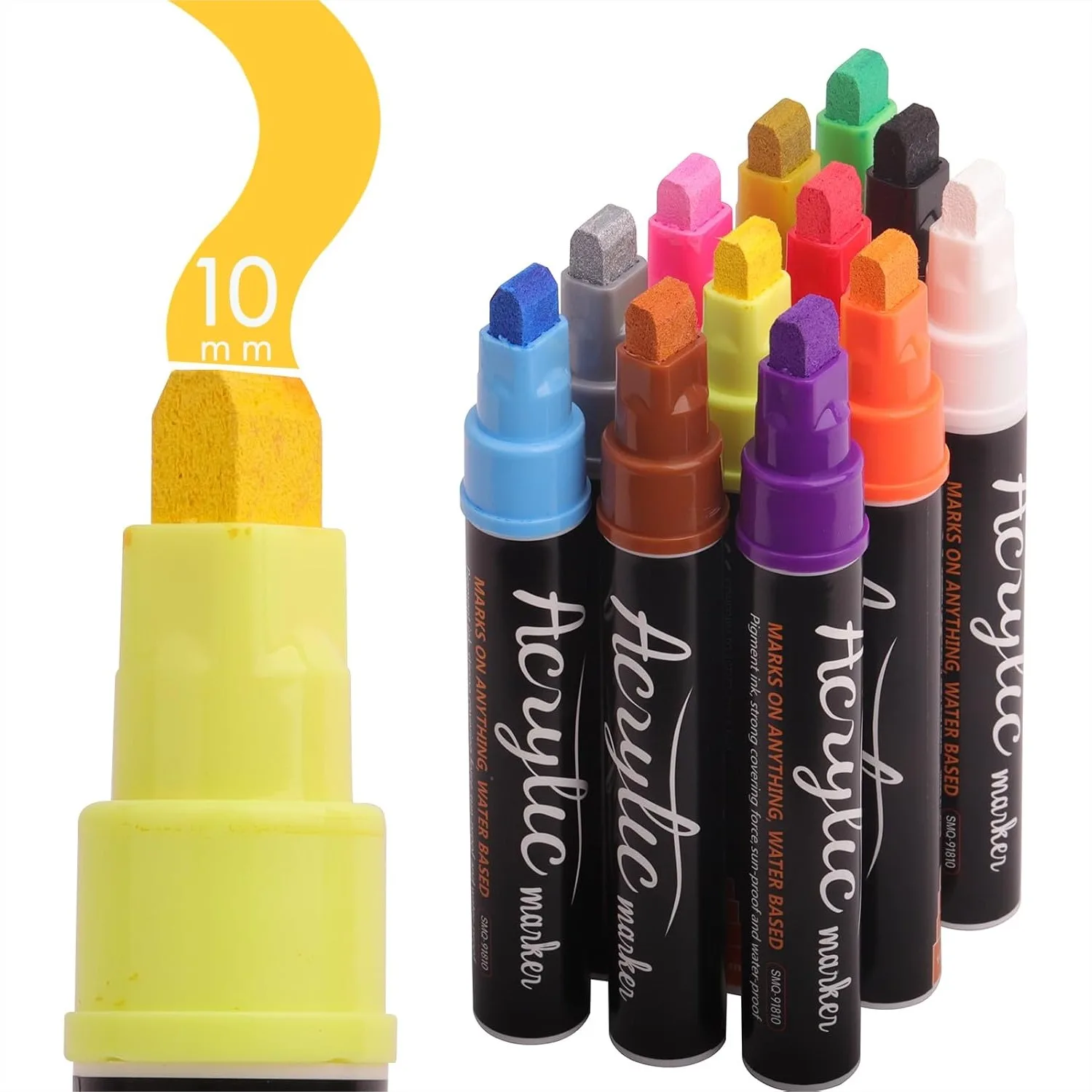Jumbo 12 Colors Acrylic Paint Pens with 10mm Felt Tip for Rock, Wood, Fabric, Ceramic and Posters
Jumbo 12 Colors Acrylic Paint Pens with 10mm Felt Tip for Rock, Wood, Fabric, Ceramic and Posters