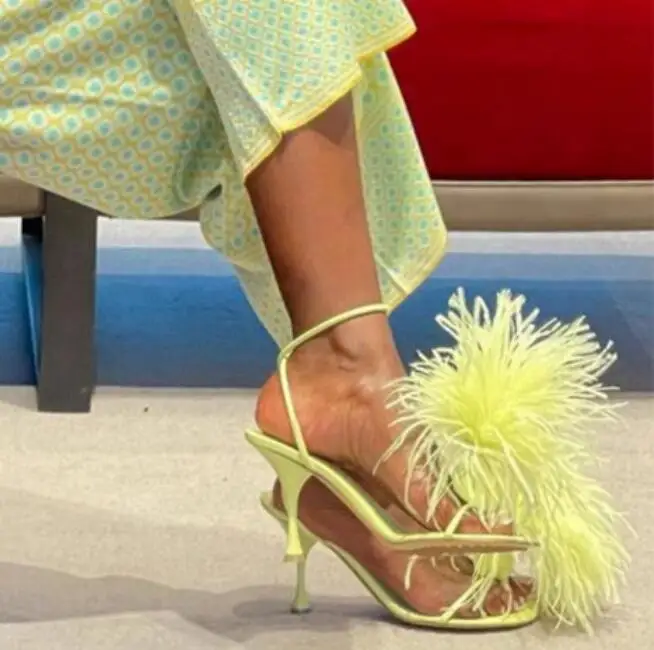 Yellow Long Feather Summer Women Sandals Ankle Strapy Thin High Heels Buckle Strap Party Shoes Women
Yellow Long Feather Summer Women Sandals Ankle Strapy Thin High Heels Buckle Strap Party Shoes Women