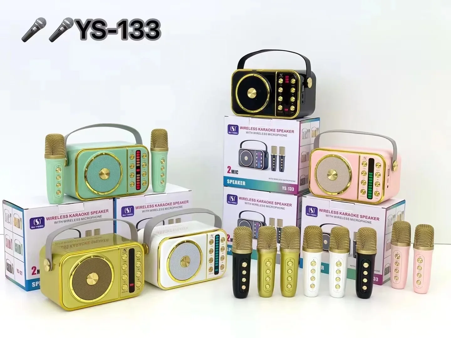 YS-133 Portable Wireless Bluetooth Karaoke Speaker w/ Dual Microphone HIFI Stereo Surround Family KTV DSP System Set Integrated
YS-133 Portable Wireless Bluetooth Karaoke Speaker w/ Dual Microphone HIFI Stereo Surround Family KTV DSP System Set Integrated
