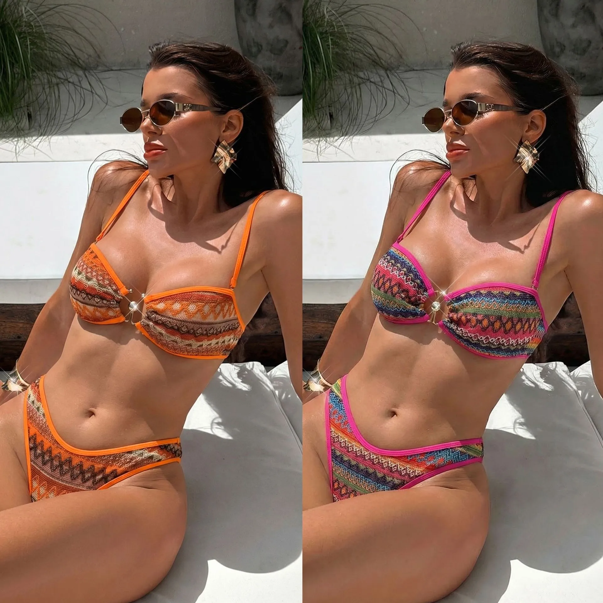 Swimwear 2026 Bikini Women's Two-piece Sleeveless High Cut Bottom Bikinis Geometric Print Swimsuit Thin Straps Beachwear
Swimwear 2026 Bikini Women's Two-piece Sleeveless High Cut Bottom Bikinis Geometric Print Swimsuit Thin Straps Beachwear