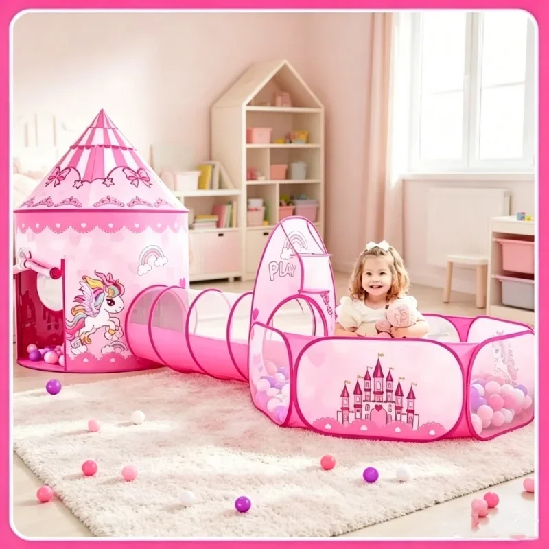 3 in 1 Kids Castle Tent With Tunnel And Ocean Ball Pool Foldable Portable Playhouse For Indoor Outdoor Children Entertainment
3 in 1 Kids Castle Tent With Tunnel And Ocean Ball Pool Foldable Portable Playhouse For Indoor Outdoor Children Entertainment