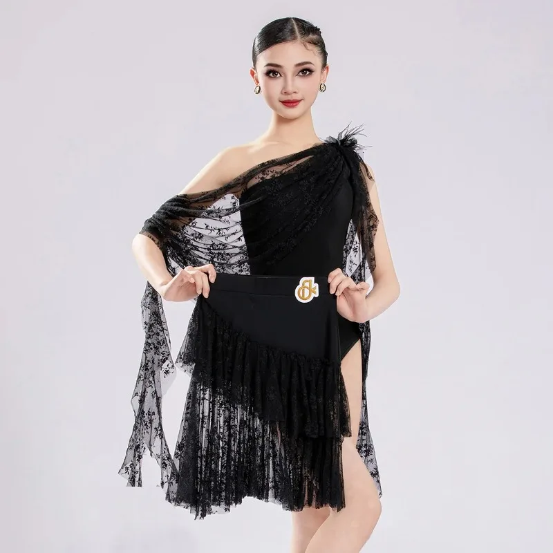 2026Children Girls Latin Dancewear Practice Single-shoulder Lace Mesh Bodysuit and Skirt Rumba Cha Cha Dance Competition Costume
2026Children Girls Latin Dancewear Practice Single-shoulder Lace Mesh Bodysuit and Skirt Rumba Cha Cha Dance Competition Costume