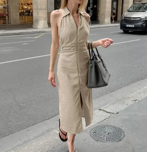 Women's Dress 2025 Spring Summer Fashion New Mid Length Skirt Khaki Cotton Linen Slim Fit Waist Cinching Temperament Dress
Women's Dress 2025 Spring Summer Fashion New Mid Length Skirt Khaki Cotton Linen Slim Fit Waist Cinching Temperament Dress