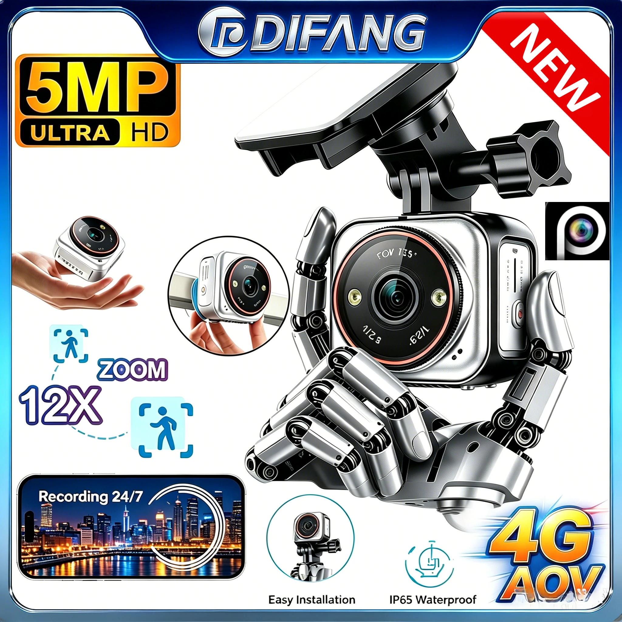 5MP Mini AOV 4G Sim Camera Vlog Pocket camera 12X Optical Zoom 7/24 Hours Recording Human Detection Outdoor Home Surveillance 4G
5MP Mini AOV 4G Sim Camera Vlog Pocket camera 12X Optical Zoom 7/24 Hours Recording Human Detection Outdoor Home Surveillance 4G