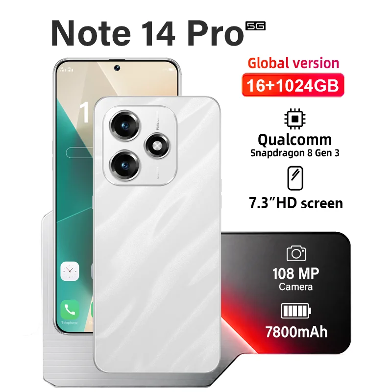 NEW High Quality Note 14 Pro Global Version 7.3" HD Standby Intelligent 5G 7800mAh Battery 1TB Original 108M Dual Card
NEW High Quality Note 14 Pro Global Version 7.3" HD Standby Intelligent 5G 7800mAh Battery 1TB Original 108M Dual Card