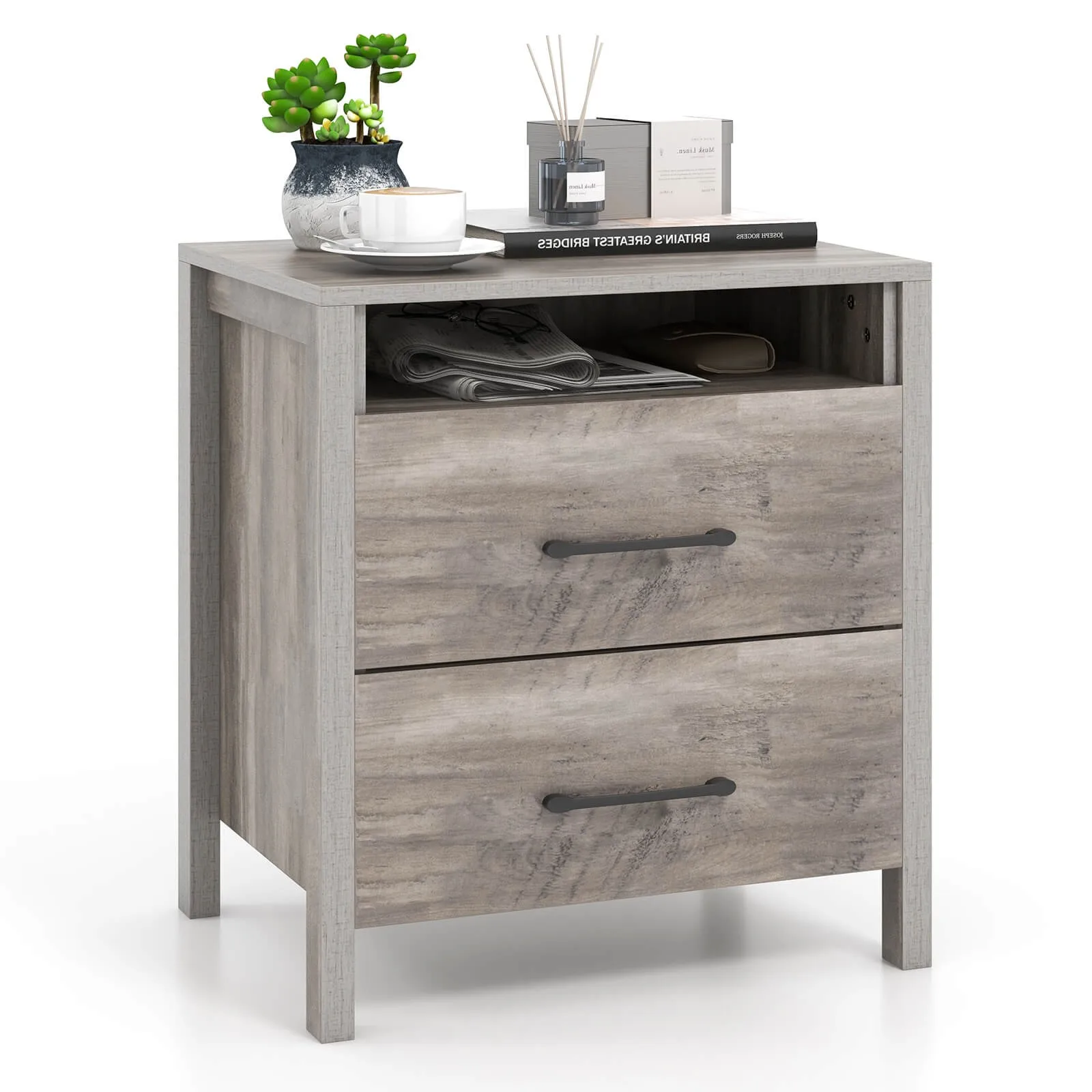 Nightstand with 2 Drawers Farmhouse Bed Side Table with Open Storage Shelf
Nightstand with 2 Drawers Farmhouse Bed Side Table with Open Storage Shelf
