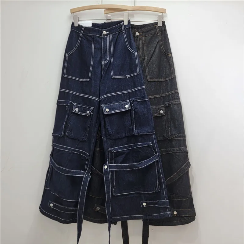American Retro Multi-Pocket Ribbon Heavy Cargo Jeans Male and Female Trendy Hip Hop Design Wide-Leg Pants
American Retro Multi-Pocket Ribbon Heavy Cargo Jeans Male and Female Trendy Hip Hop Design Wide-Leg Pants