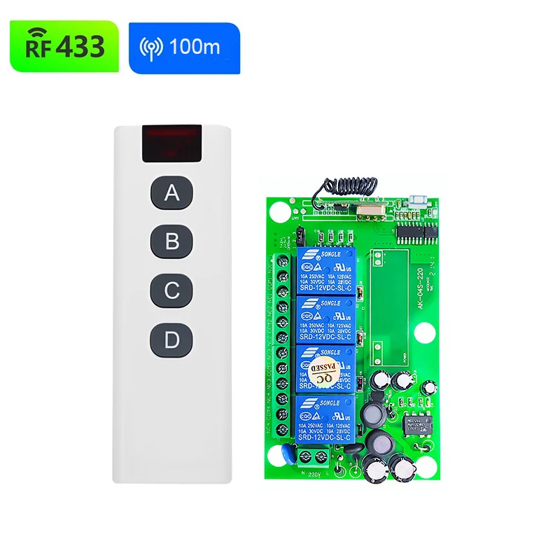 AC110v 220v 4 CH RF Wireless Remote Control switch Receiver transmitter electric door/window lighting 433mhz
AC110v 220v 4 CH RF Wireless Remote Control switch Receiver transmitter electric door/window lighting 433mhz