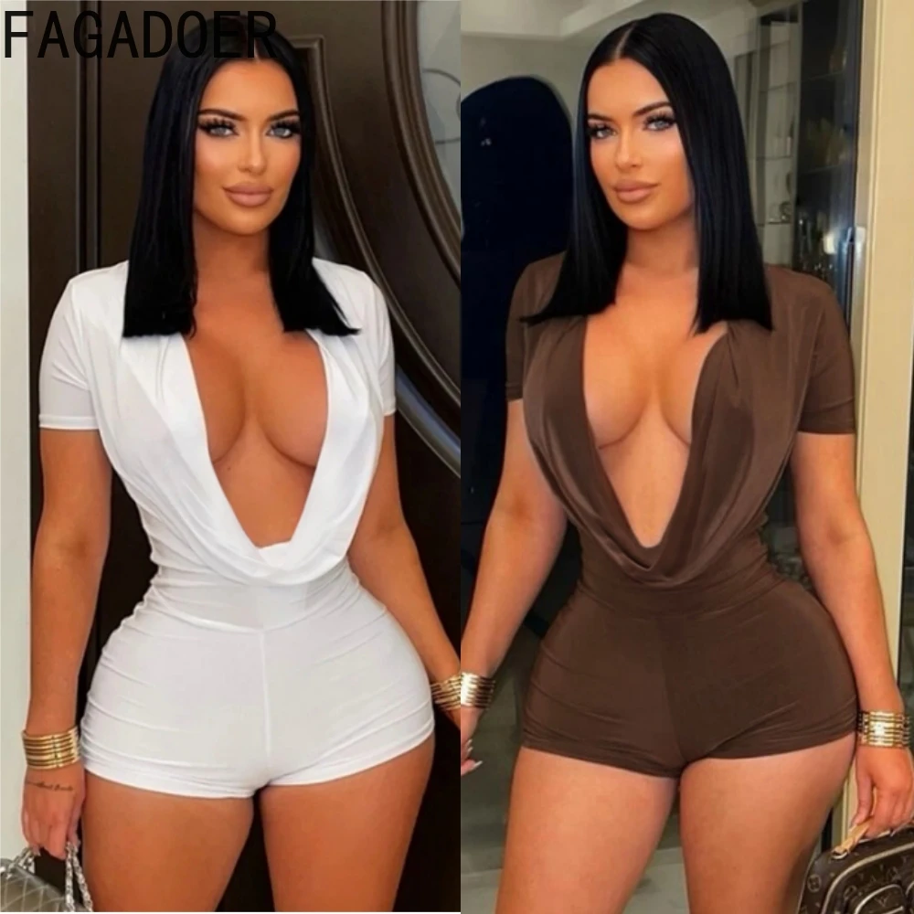 FAGADOER Spring New Ruched Deep V Bodycon One Piece Rompers Women Short Sleeve Slim Jumpsuits Sexy Solid Overalls Streetwear
FAGADOER Spring New Ruched Deep V Bodycon One Piece Rompers Women Short Sleeve Slim Jumpsuits Sexy Solid Overalls Streetwear
